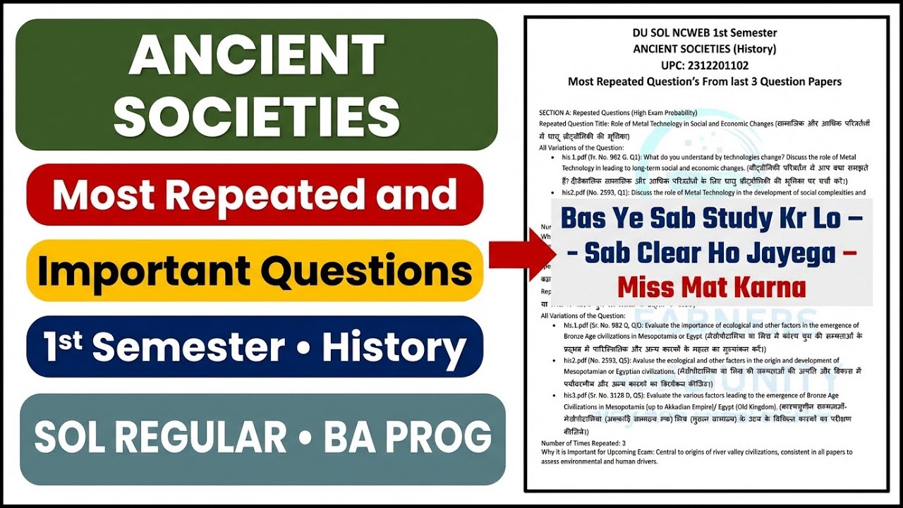 ANCIENT SOCIETIES Important Questions Answers 1st Semester History Question Paper SOL REGULAR