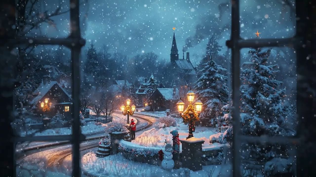 Christmas Window Projection | Cozy Winter Wonderland Scene with Lights, Snowfall & Festive Ambience