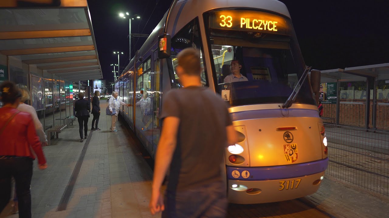 Poland, Wrocław, tram 33 night ride from Galeria Dominikańska to Świdnicka + walk