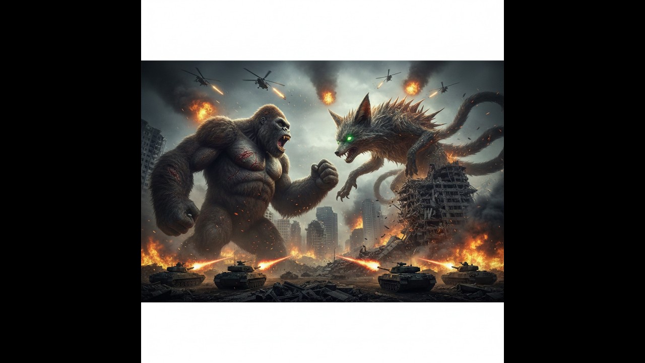 epic giant monster battle kong vs mutant fox city attack