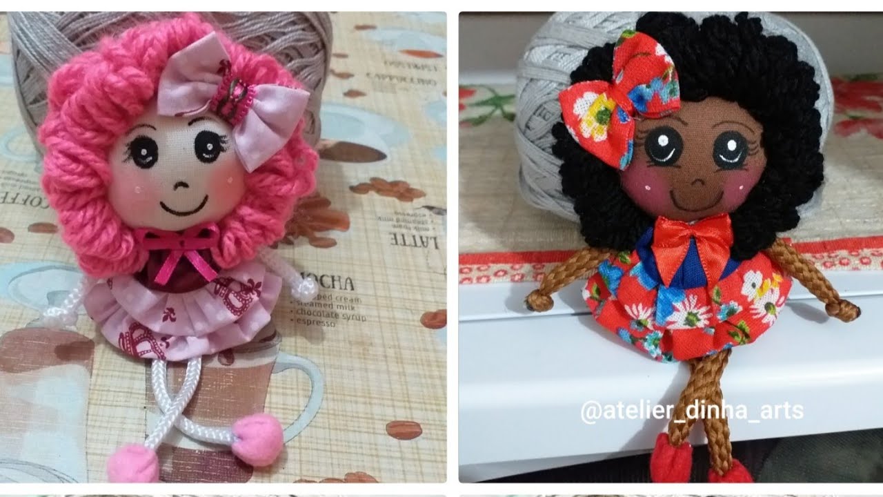 Boneca de fuxico para chaveiro.