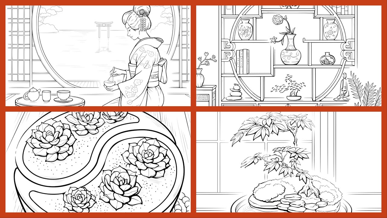 Calming Zen Pictures Geisha Bonsai Tree Zen Color Paint by Numbers Online 
