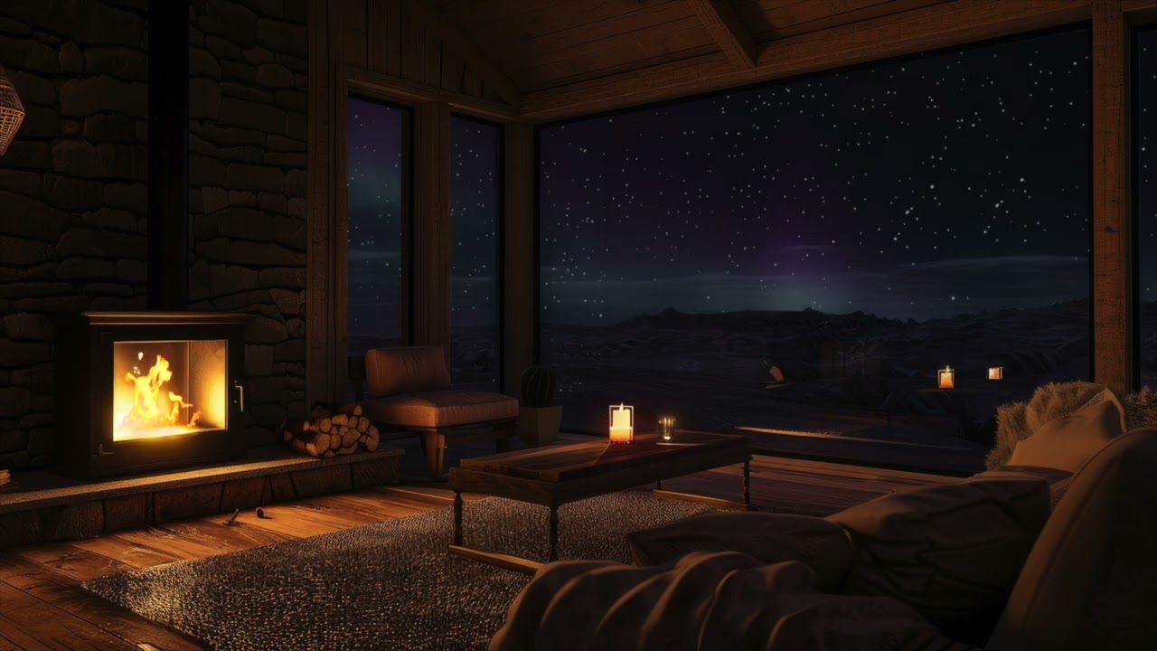 WARMTH & RELAXATION • 3 Hours of Crackling Fire & Northern Lights (No Music) 