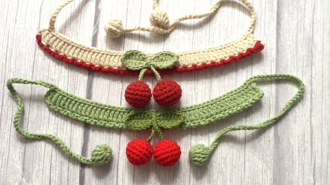 #55 Crochet cherry pet collar Crochet tutorial