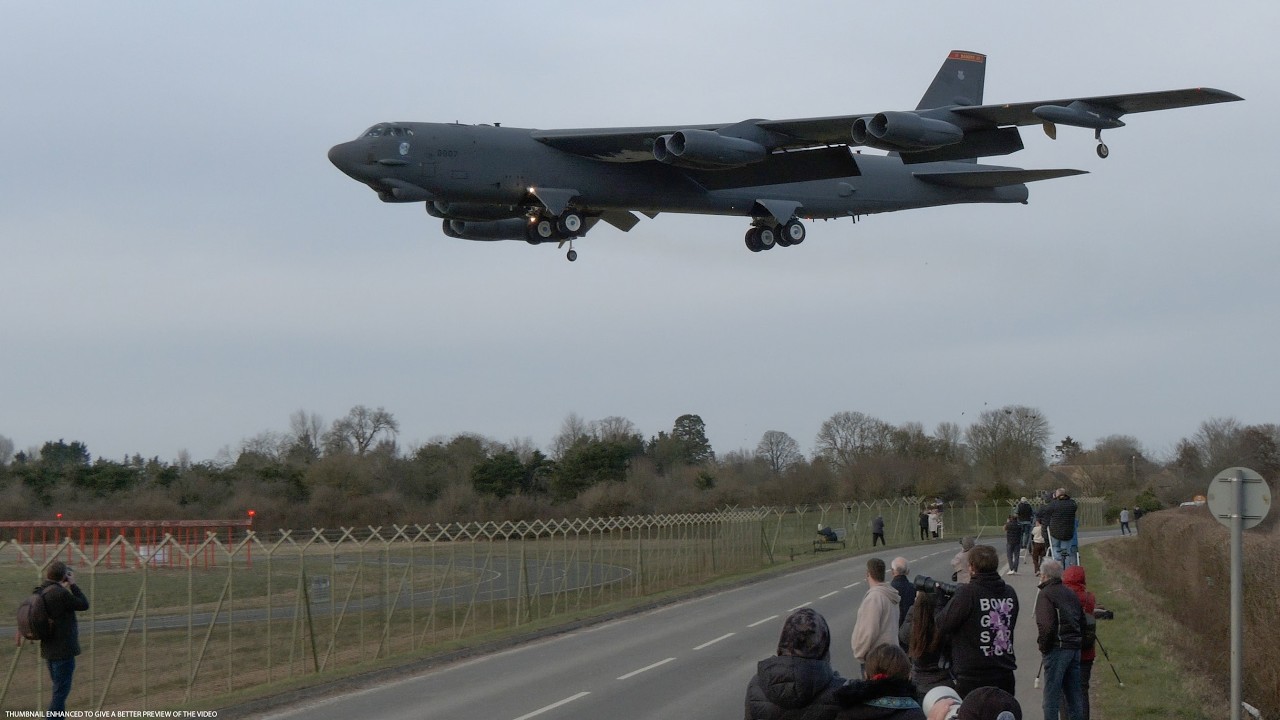 B-52 bombers; extreme take offs and landings in crosswind at RAF Fairford