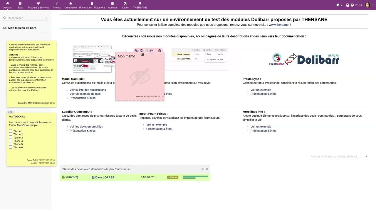 Module quick memo Dolibarr pour ajouter des postit / notes rapides sur Dolibarr