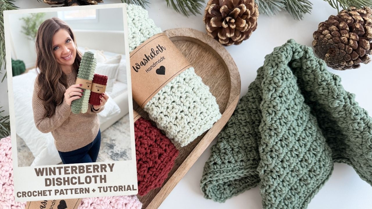 Winterberry Dishcloth Crochet Pattern | Easy Beginner Textured Dishcloth