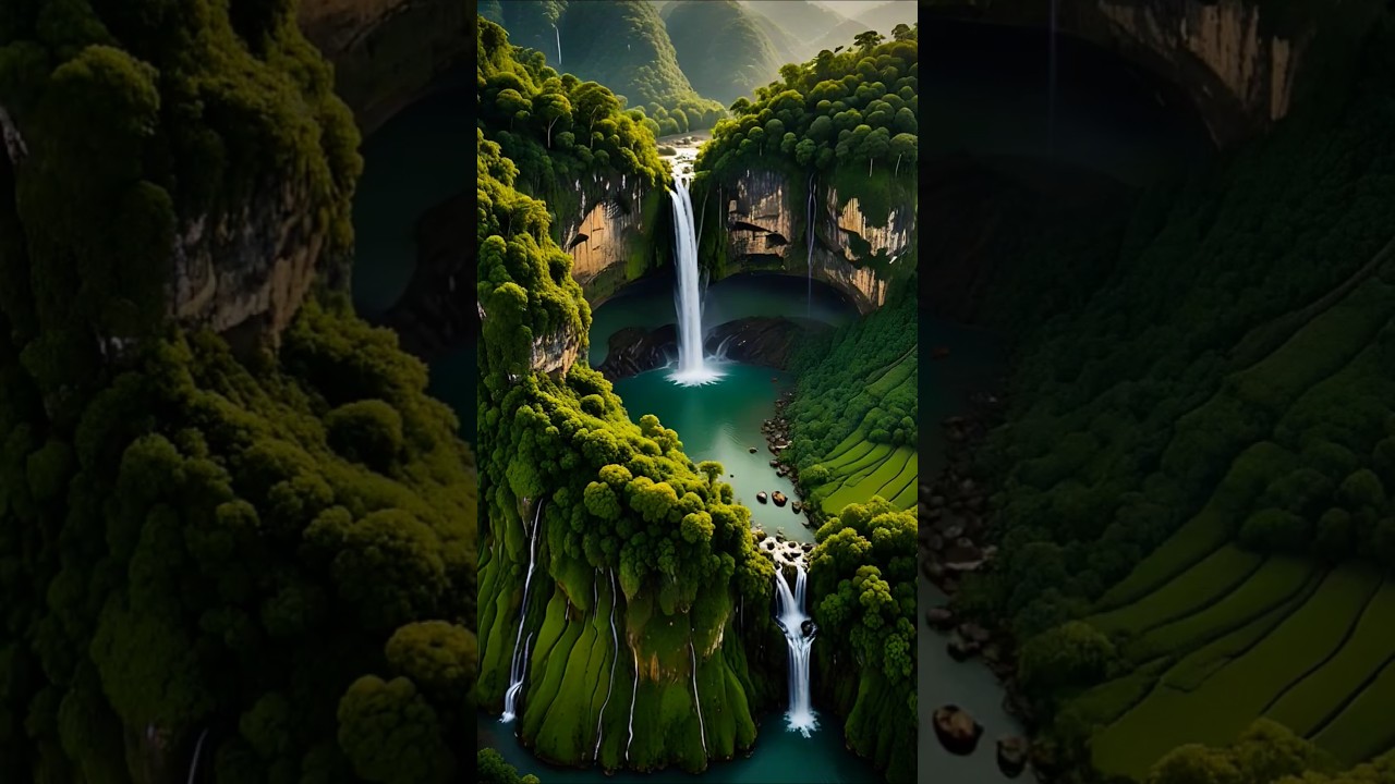 This Waterfall Feels Like Heaven 🌬️💦 #SoothingSounds #RelaxingNature #WaterfallShorts