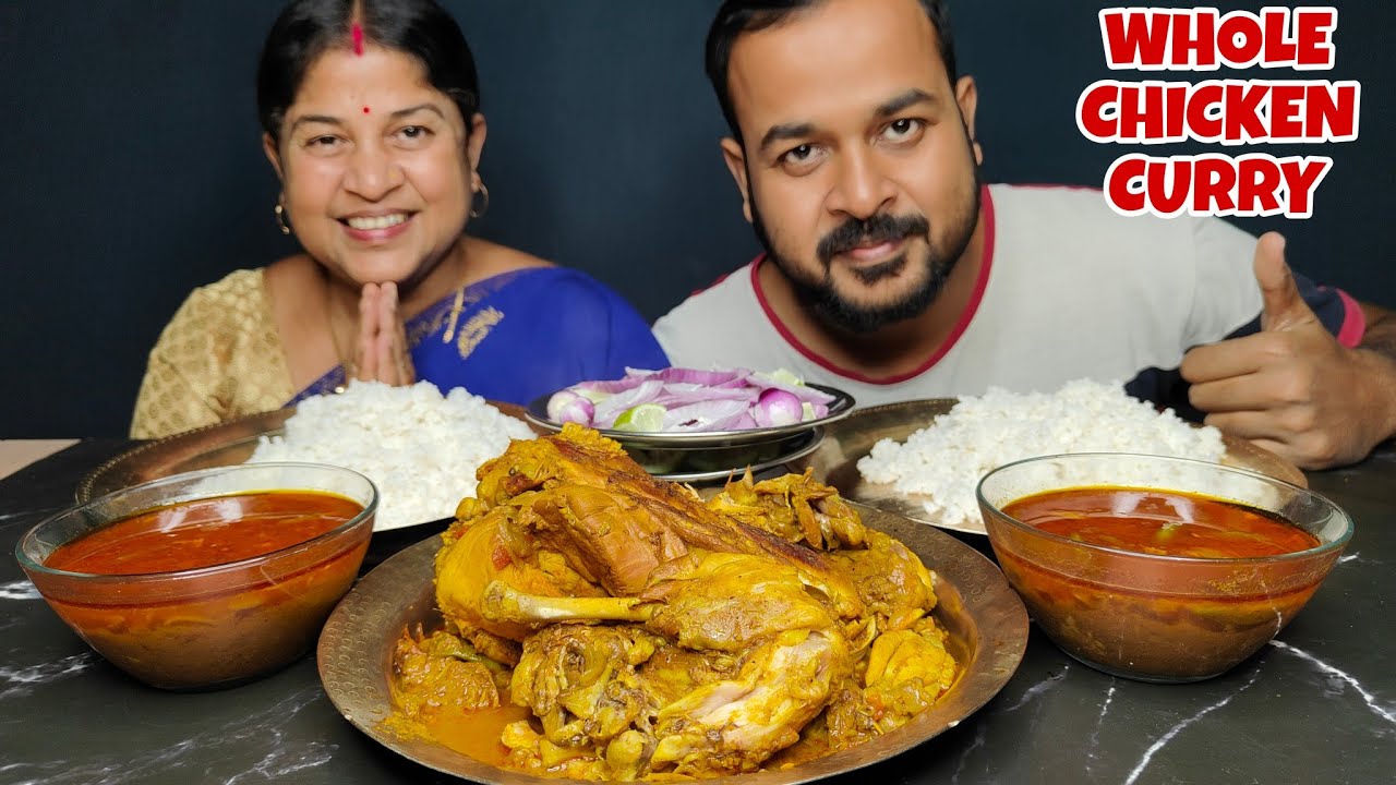 WHOLE CHICKEN CURRY WITH RICE AND SALAD MUKBANG EATING SHOW