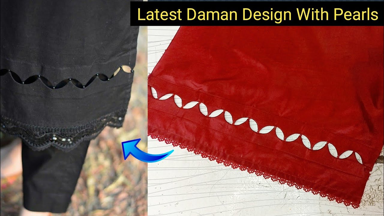 New daman design cutting and stitching || daman design with pearls || simple suit daman design