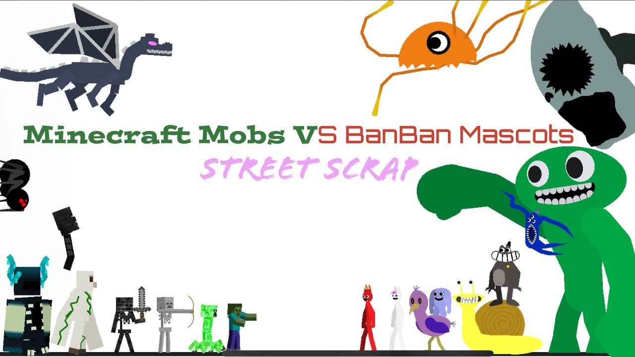 Minecraft Mobs Vs BanBan Mascots (Street Scrap)| Minecraft Vs Garten Of BanBan