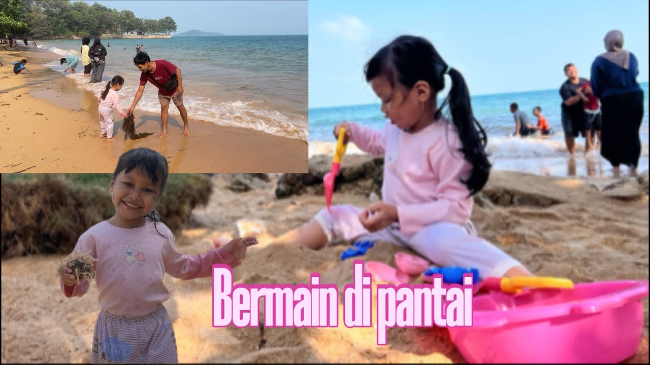 Bermain pasir di pantai // bermain di pantai // mandi air pantai 