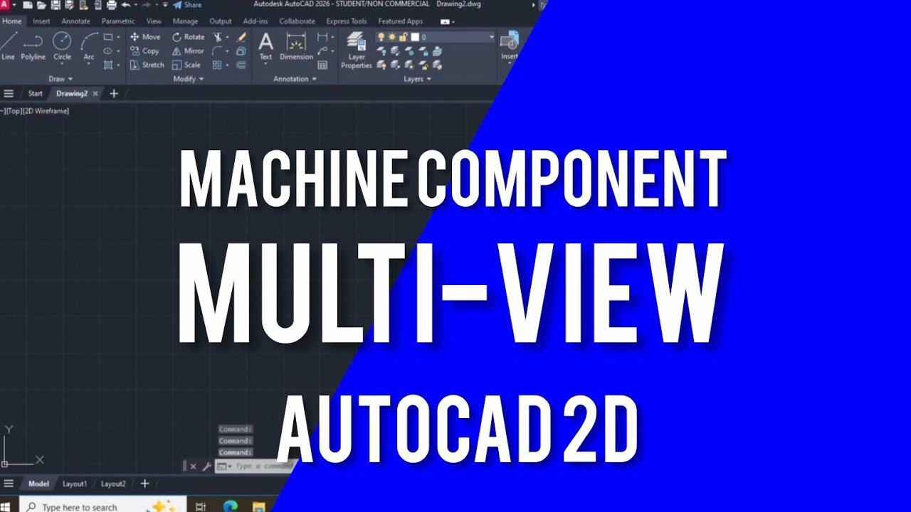 AutoCAD 2026 2D | Machine Component Mastery: Multiview Projection | Engineering Graphics Tutorial