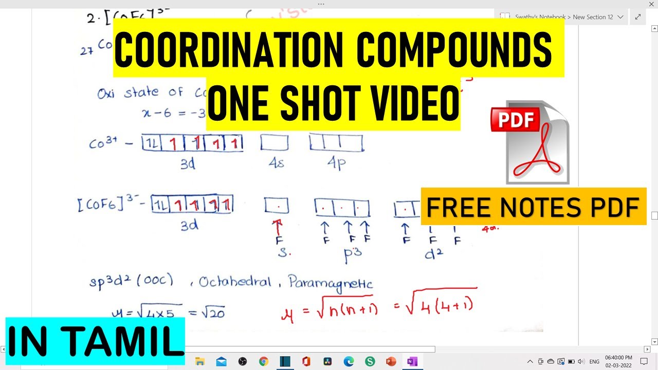 Coordination Compounds ONE SHOT VIDEO | In Tamil | Class 12 | #Term2| FREE NOTES PDF 🔥🔥|