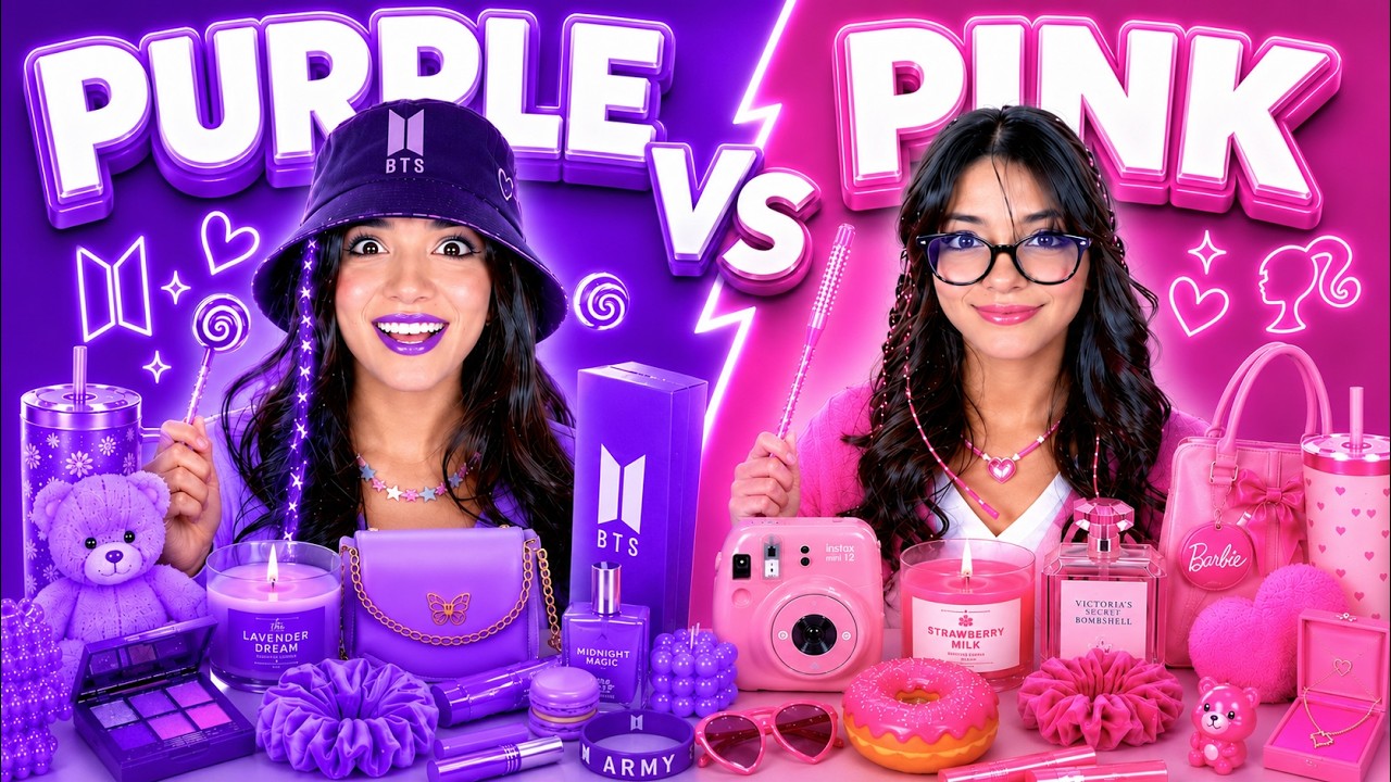 Using Only *Purple Pink* Things and Food For 24 Hours Challenge 💜🩷