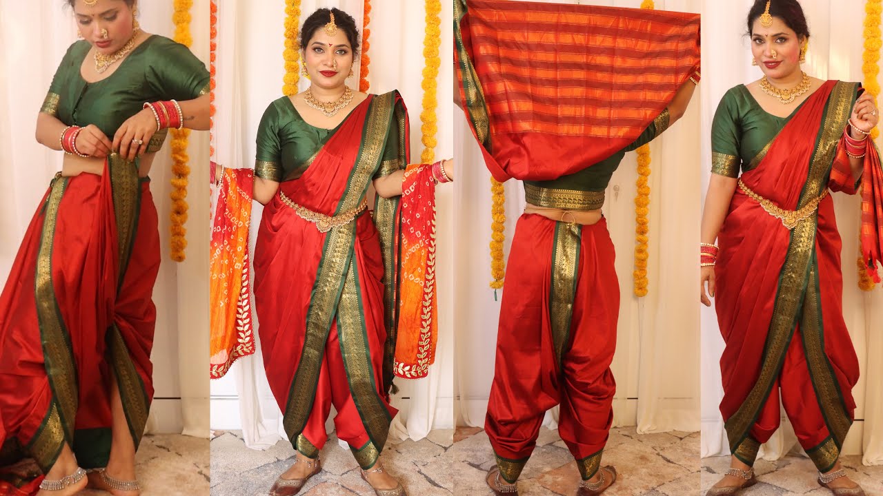How to wear Navari saree| Marathi style saree draping with silk saree| Dhoti style saree