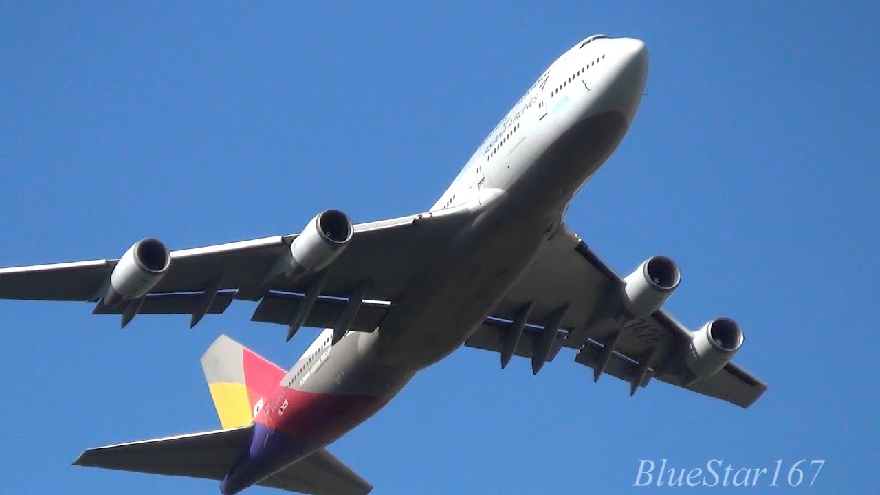 Asiana Airlines Boeing 747-400 (HL7428) takeoff from NRT/RJAA (Tokyo - Narita) RWY 16R