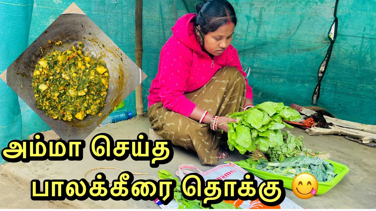 அம்மா இருக்கும்போது செய்த பாலக்கீரை இறால் கருவாடு 😋 தொக்கு 
