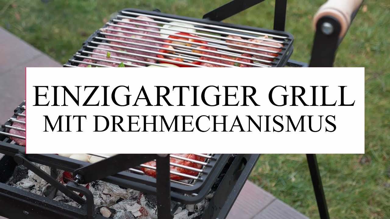 Flip-Grill Holzkohlegrill mit Drehmechanismus - BBQ & Grill f&uuml;r Steak, Fisch, W&uuml;rstchen, Rippchen