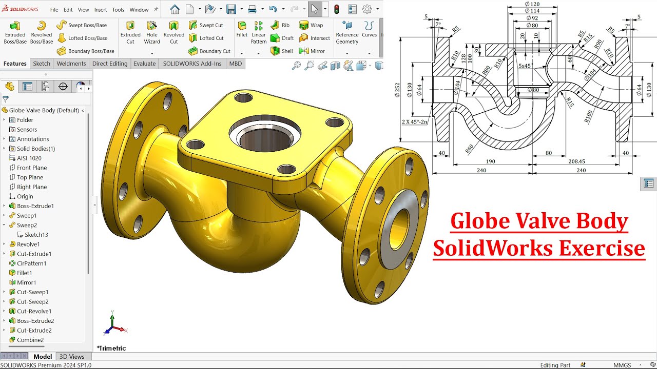 Globe Valve Body-SolidWorks Tutorial (SolidWorks Exercise)