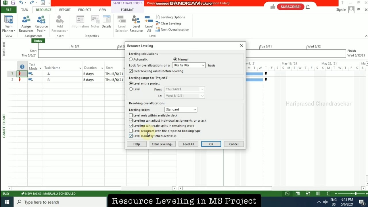 Resource Leveling in MS Project