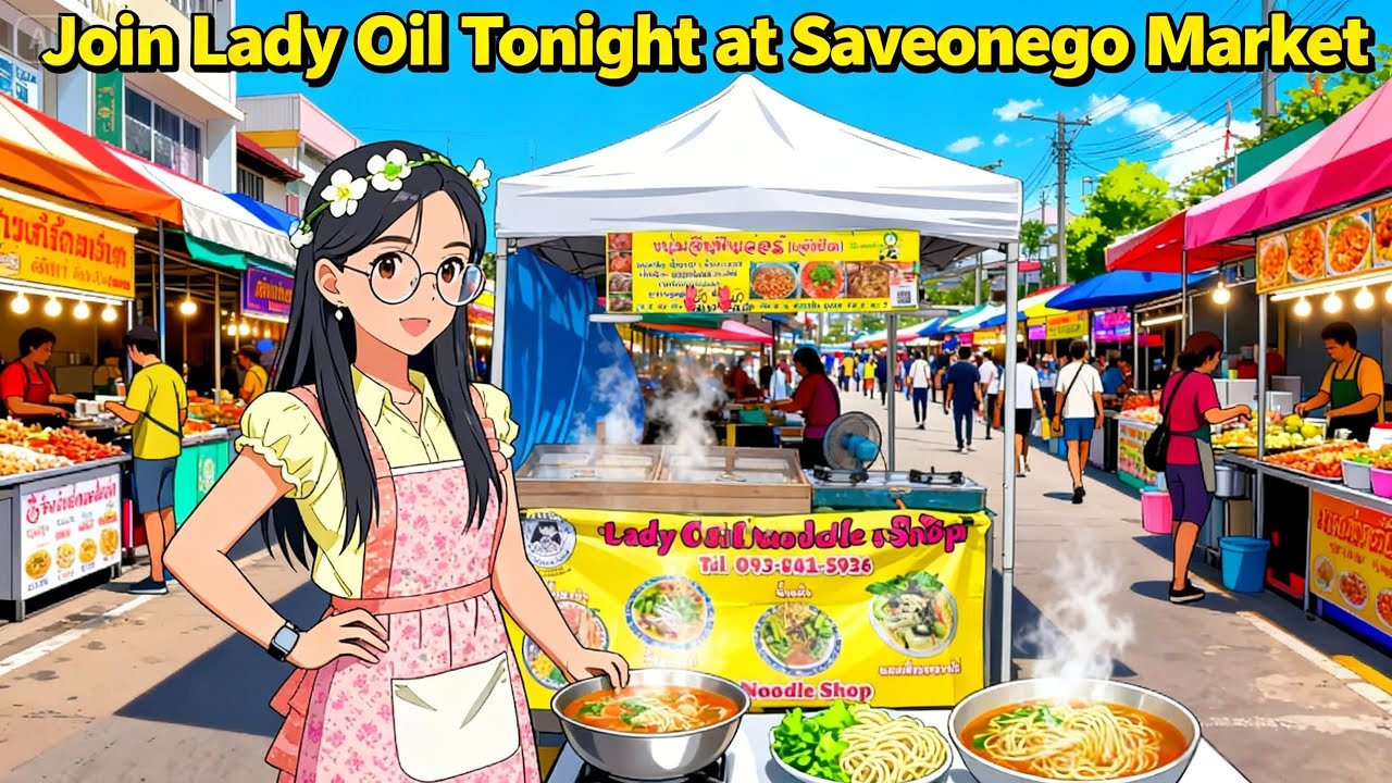 Night Live Thai Street Food Save One Go Market of  Lady Oil