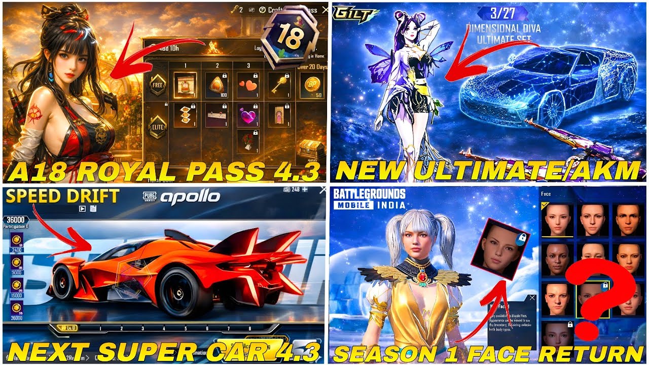 🧿 A18 ROYAL PASS LEAKS | 4.3 UPDATE ULTIMATE SET | NEW AKM UPGRADED SKIN | NEXT SUPER CAR | BGMI 4.3