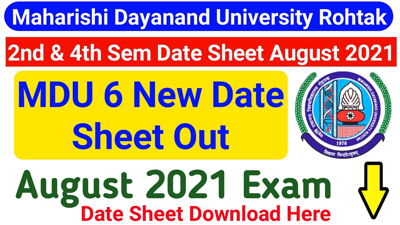 Mdu UG Regular Courses Date Sheet 2021 || MDU Date Sheet August Exam 2021 ||  Mdu Latest Update