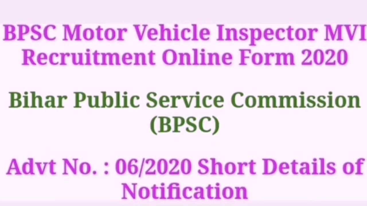 BPSC Motor vehicle Inspector Recruitment 2020