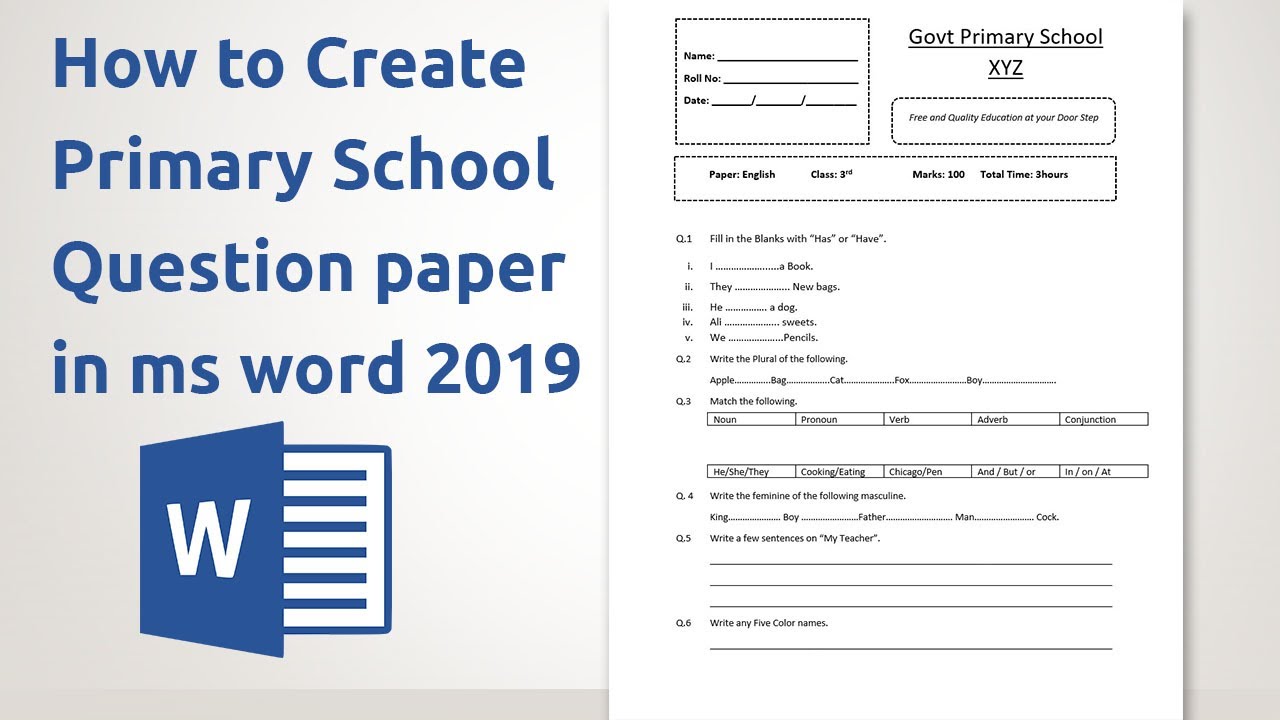 How to create primary school  Question paper in ms word 2019