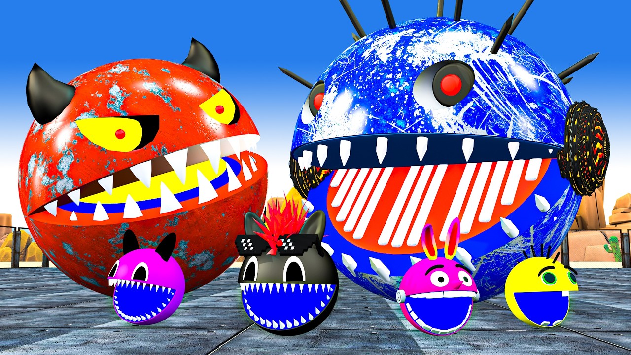 MS PACMAN & NEW RED PACMAN VS TWO YELLOW MONSTER PACMAN FIGHTING IN POKEMON #2026