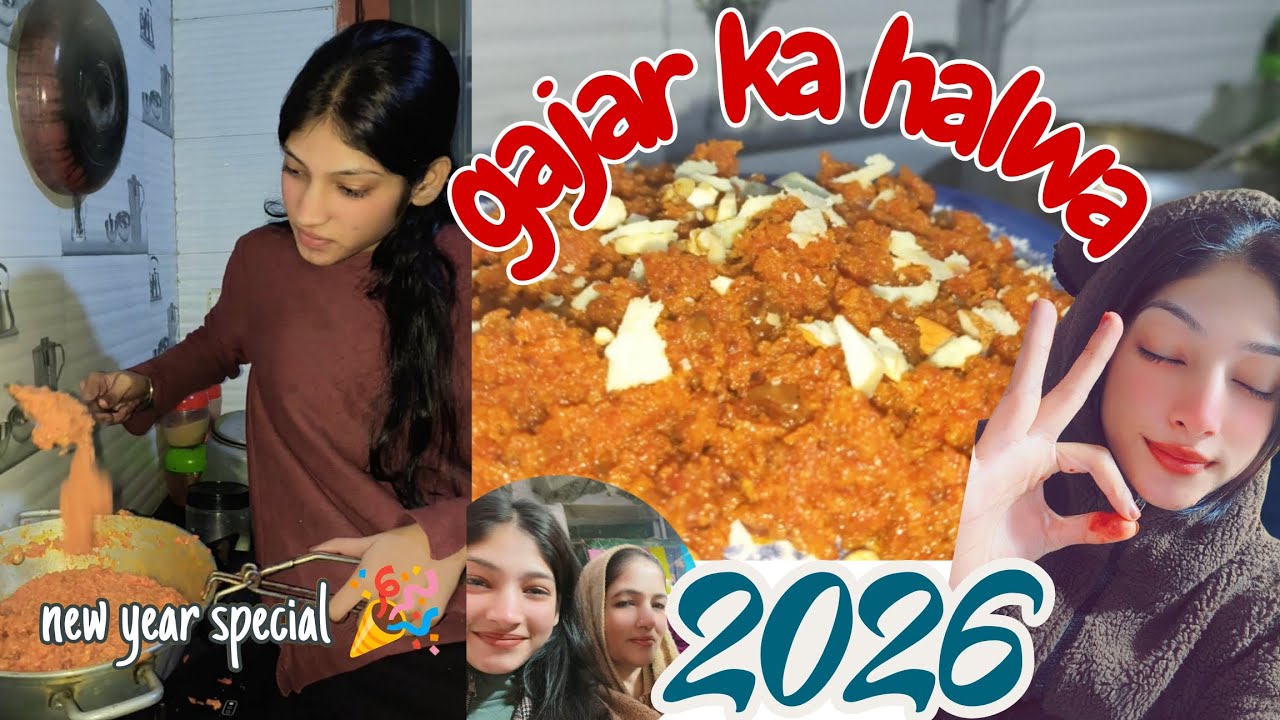 Naye sal per ammi Ne banaya gajar ka halva 🤤 🍲 || happy new year 🎊 || thand ka pehla gajar ka halwa!