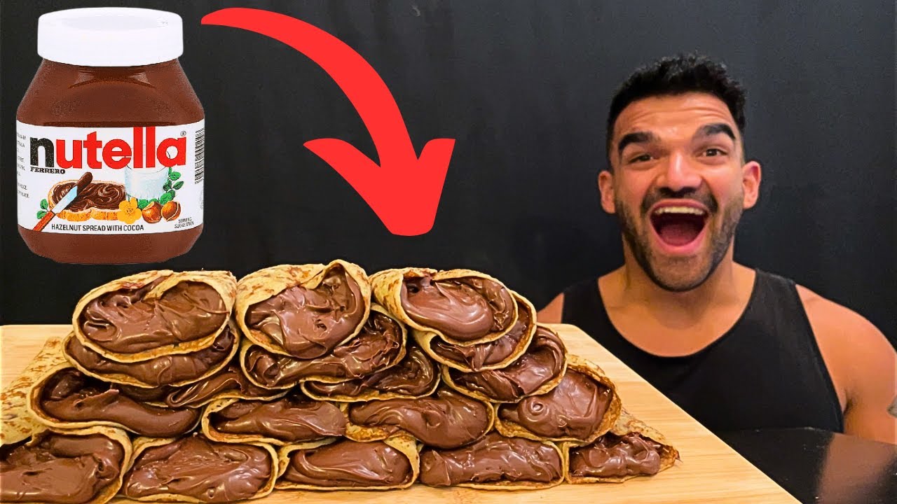 ASMR MUKBANG NUTELLA CHOCOLATE CREPE ROLLS, CHOCOLATE PANCAKES, NUTELLA PANCAKES, SWEET FOOD