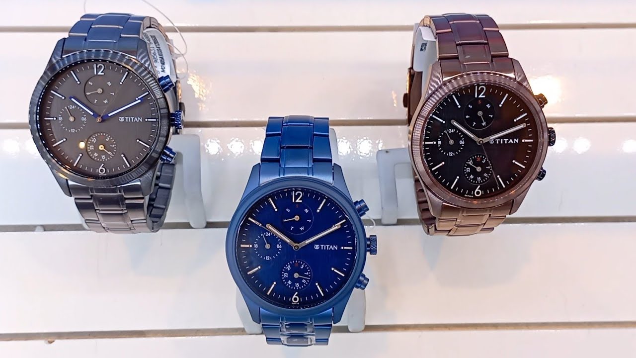 Titan Neo Splash Quartz Collection Multifunction Dial Stainless Steel Strap Watch For Men