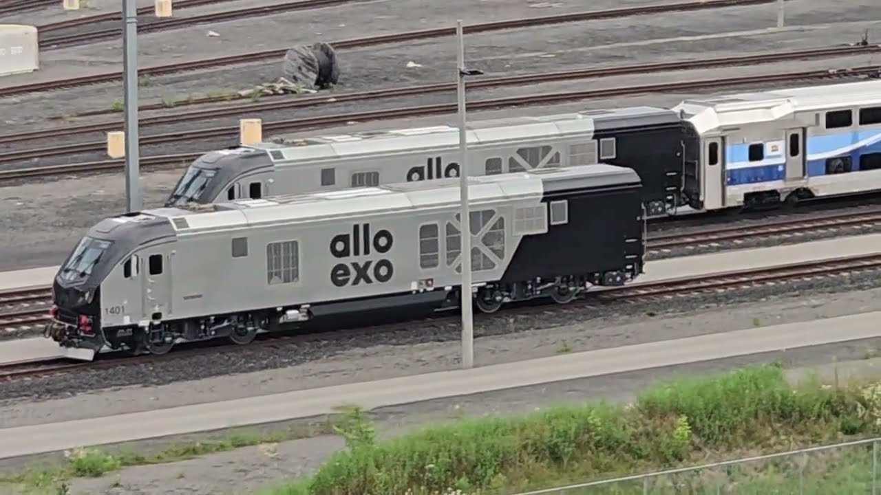 TRAINS Montreal REM View of EXO New Siemens Charger Locomotives at Pointe St Charles Yard