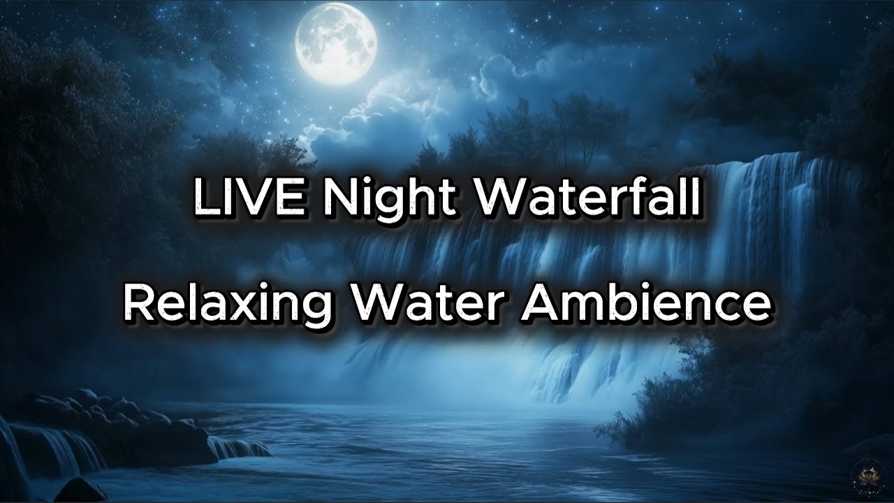 LIVE Night Waterfall Ambience 🌌 Moonlight, Forest Birds & Crickets | Relax & Sleep