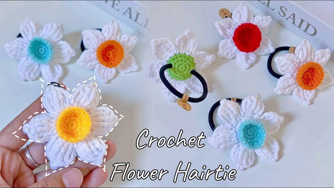 Crochet Flower Hairtie (ပန်းပွင့်ခေါင်းစည်းကွင်းထိုးနည်း)