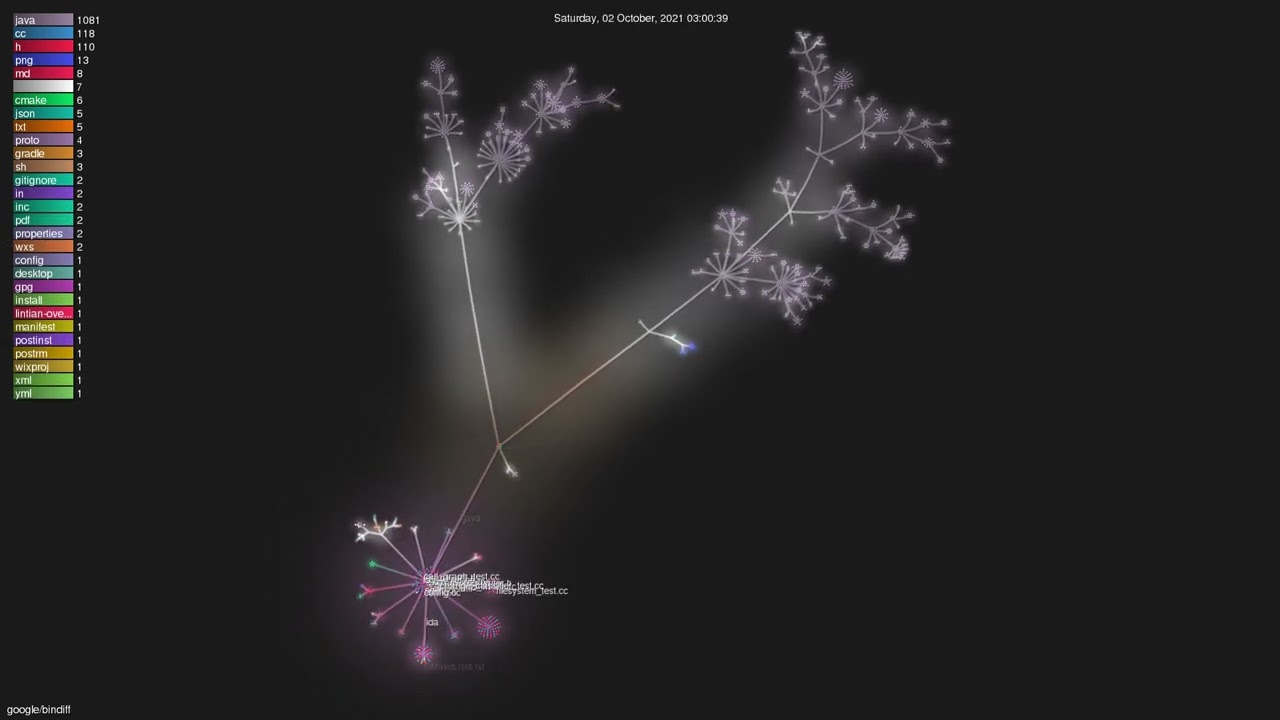 google/bindiff - Gource visualisation