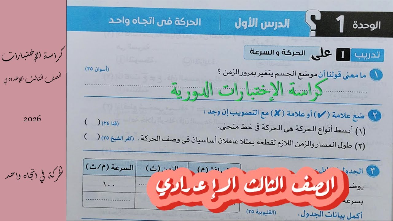حل كراسه الامتحان الدرس الأول الحركه في اتجاه واحد 2026