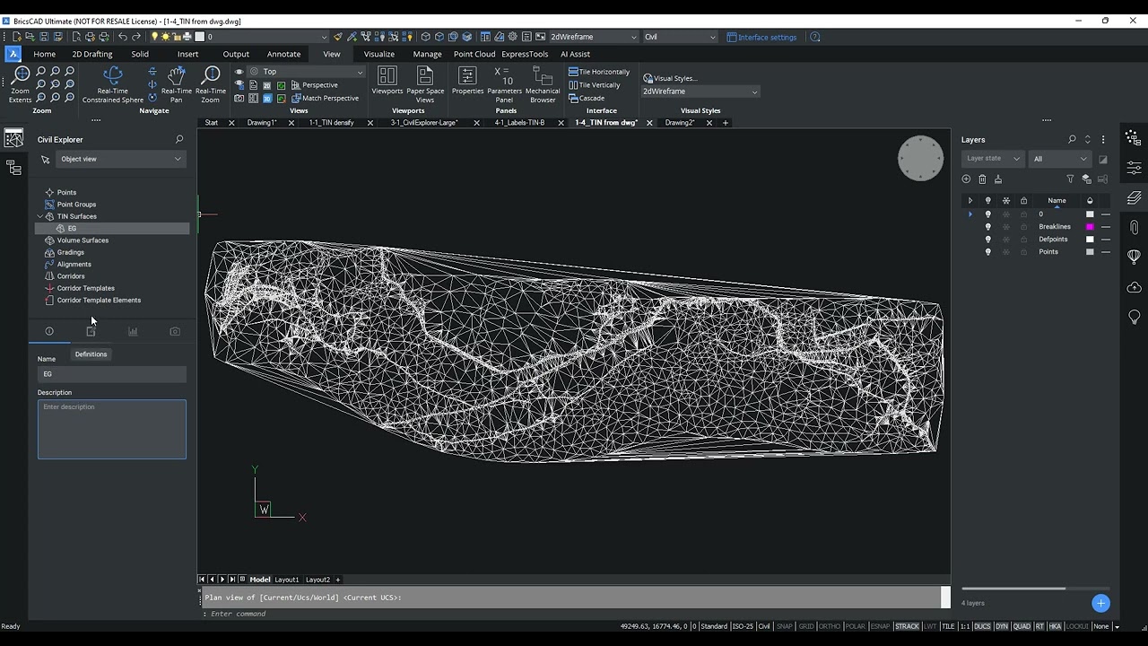 Training BricsCAD Pro v23 - Ce este nou in modulul Civil - GIS Import - Create TIN Surfaces