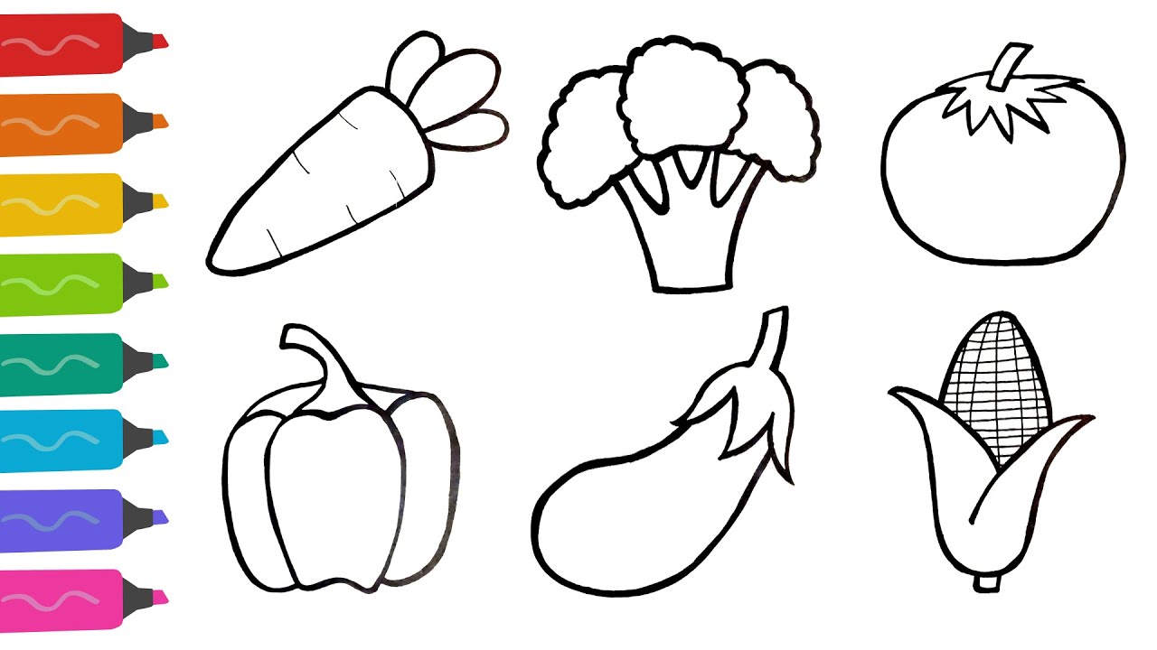 How to Draw Vegetables for Kids 🍅🥦🥕 | Easy Drawing and Coloring
