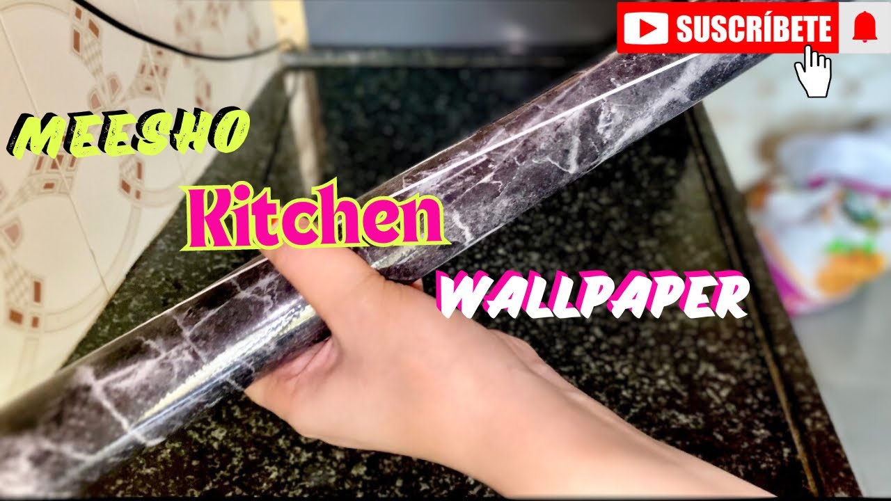 kitchen wallpaper Review||wallpapers se kiya kitchen ka Makeover|Platform paper|Tiles paper🫰🏻