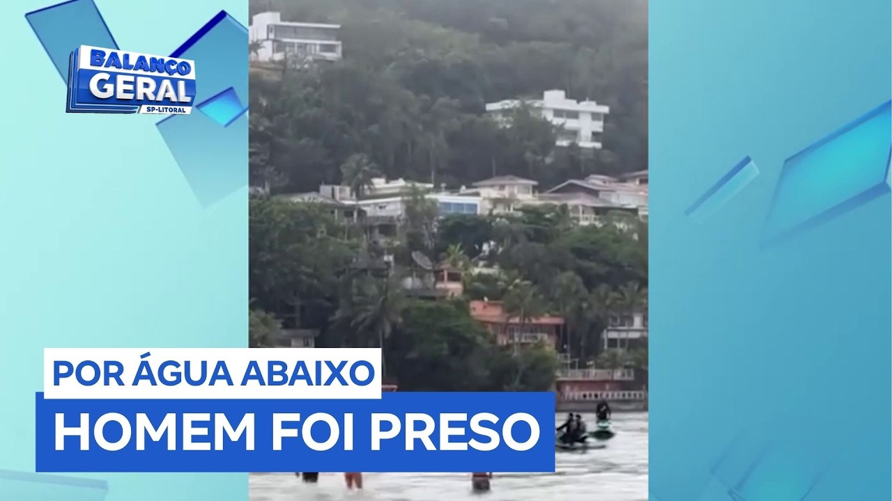 Homem foge pelo mar após roubar na praia e é perseguido por agentes da Marinha em Guarujá (SP)