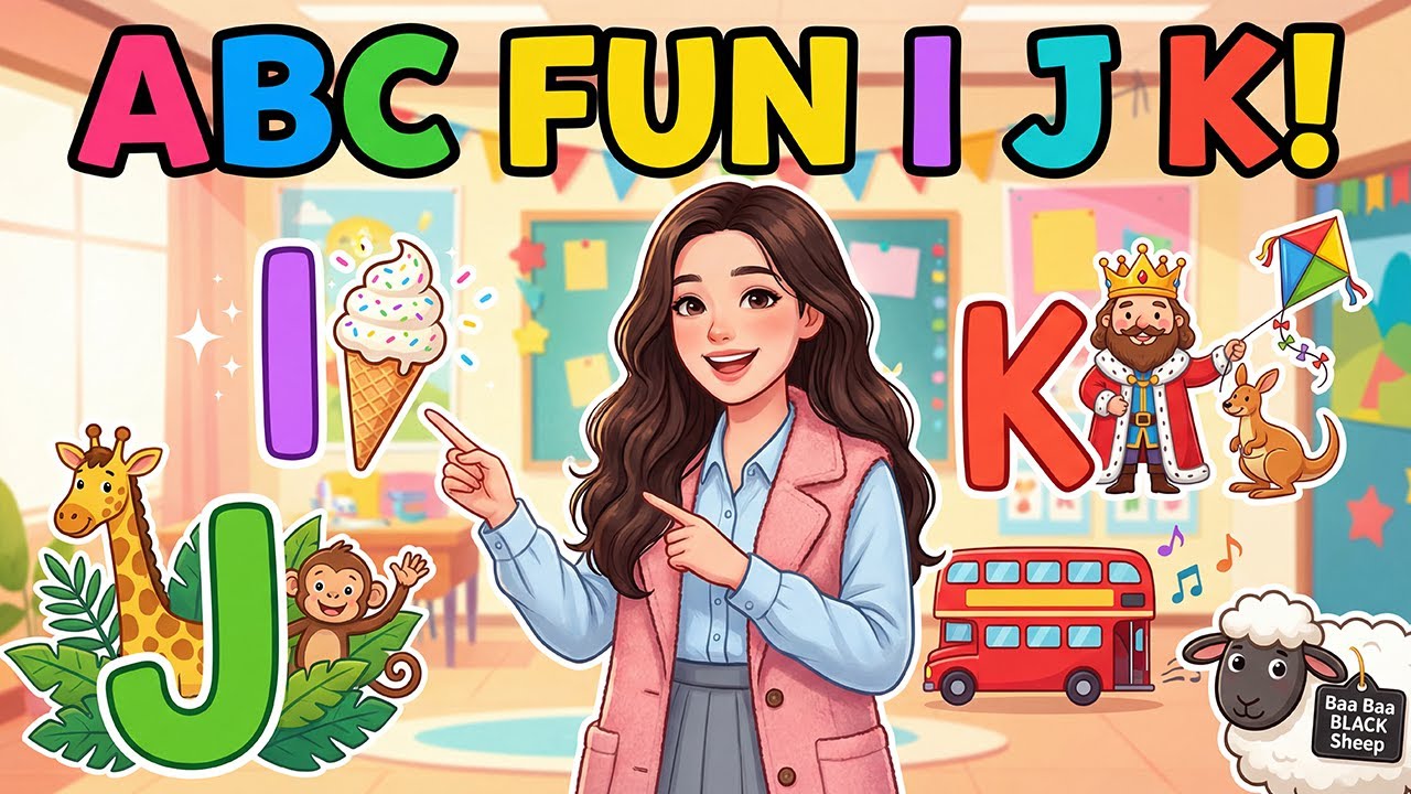 Learn I J K with Miss Rose  Songs, Shapes & Wheels on the Red Bus