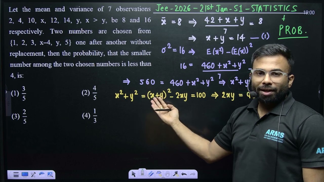 Let the mean and variance of 7 observations 2,4,10,x,12,14,y,x greater than y, be 8 and 16