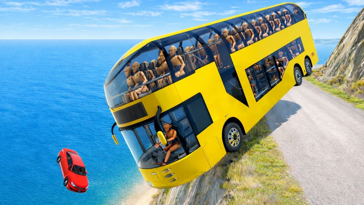 Bus vs Car Cliff Crash 😱 | Extreme Mountain Road Disaster | BeamNG.drive
