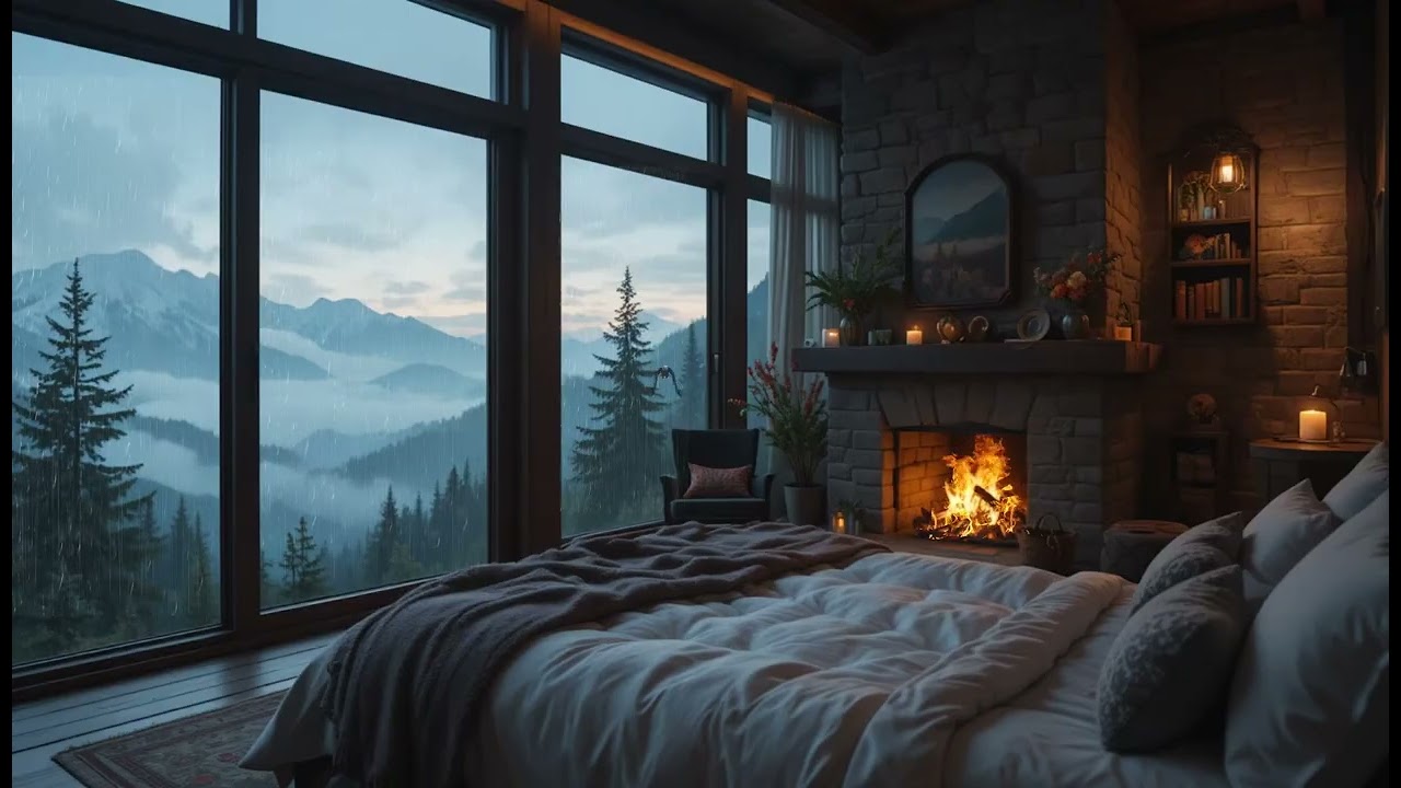Cozy Bedroom Fireplace ASMR 🔥 | Gentle Rain Sounds for Deep Sleep