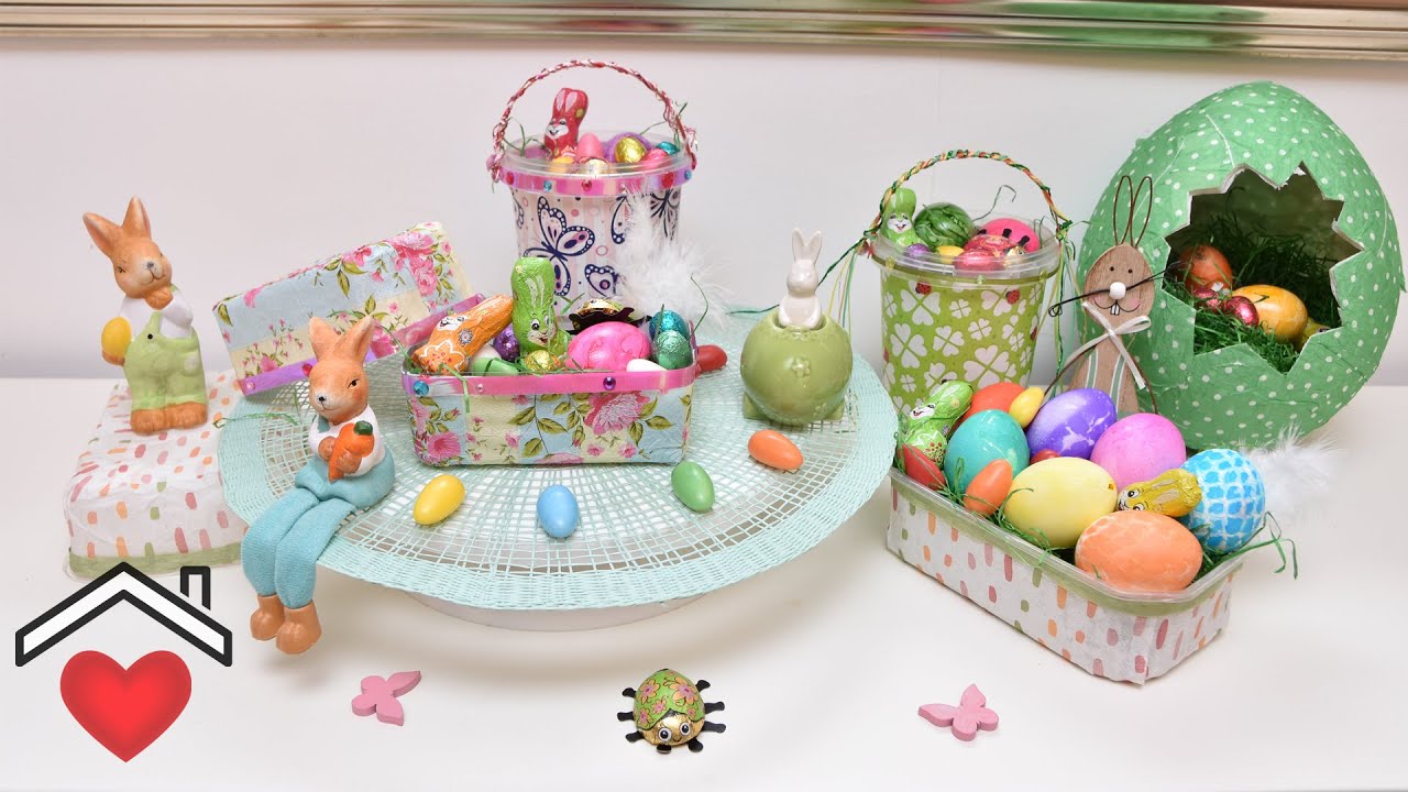 Osterkörbe / Osternester  - basteln aus recyclingmaterial - upcyceln - Geschenkkörbe recycelt