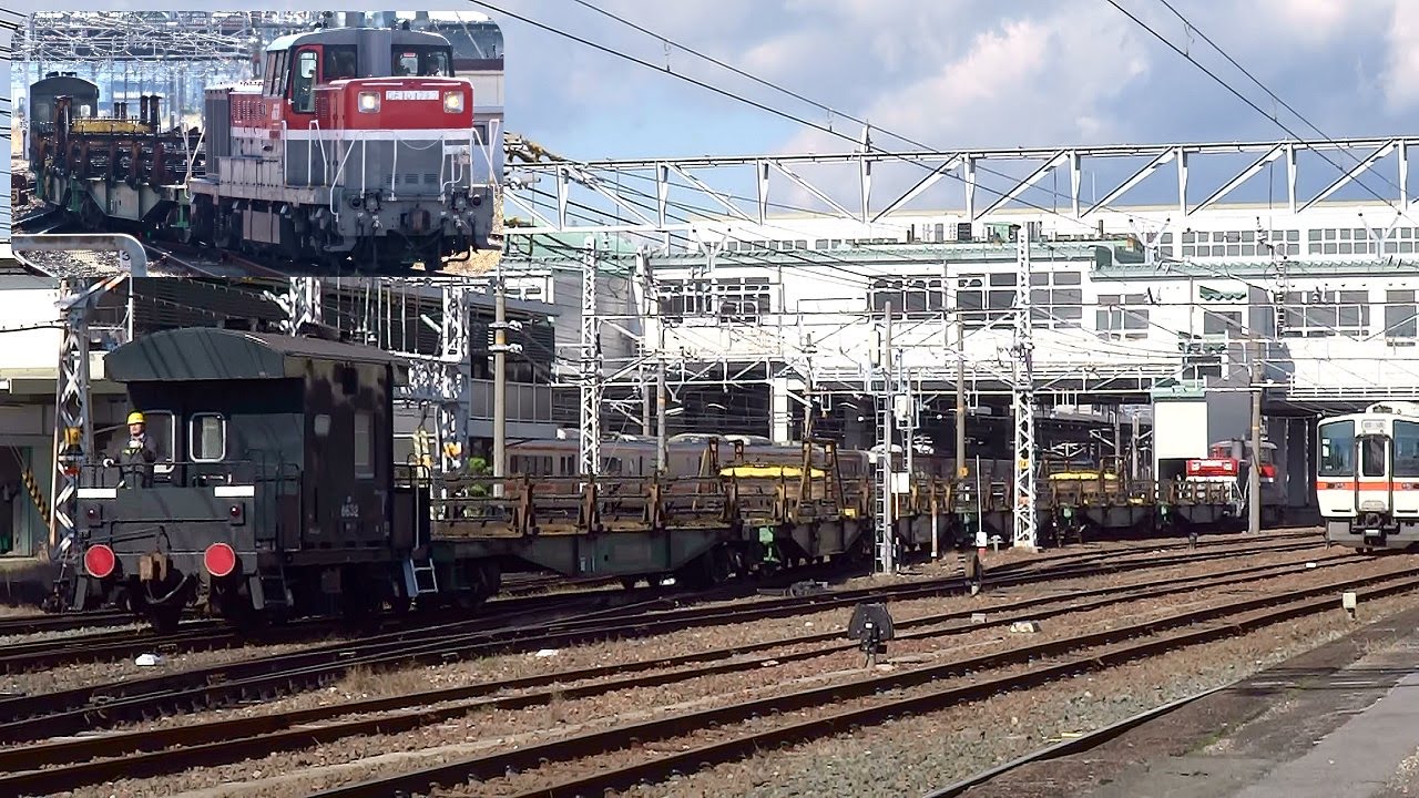 JR貨物 チキ5500形レール運搬車 甲種輸送② (9771レ到着後) 豊橋駅構内移動 推進運転