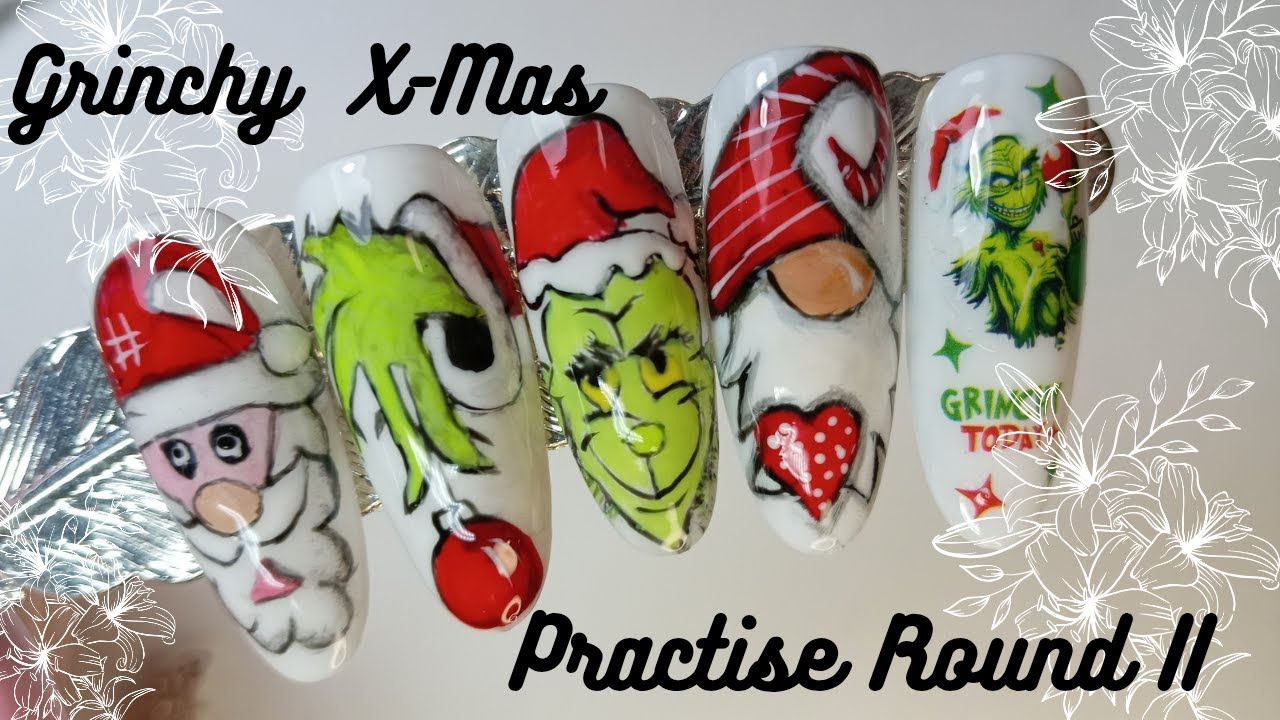Grinchy X-Mas Freestyle Nail Art | Practice Round II